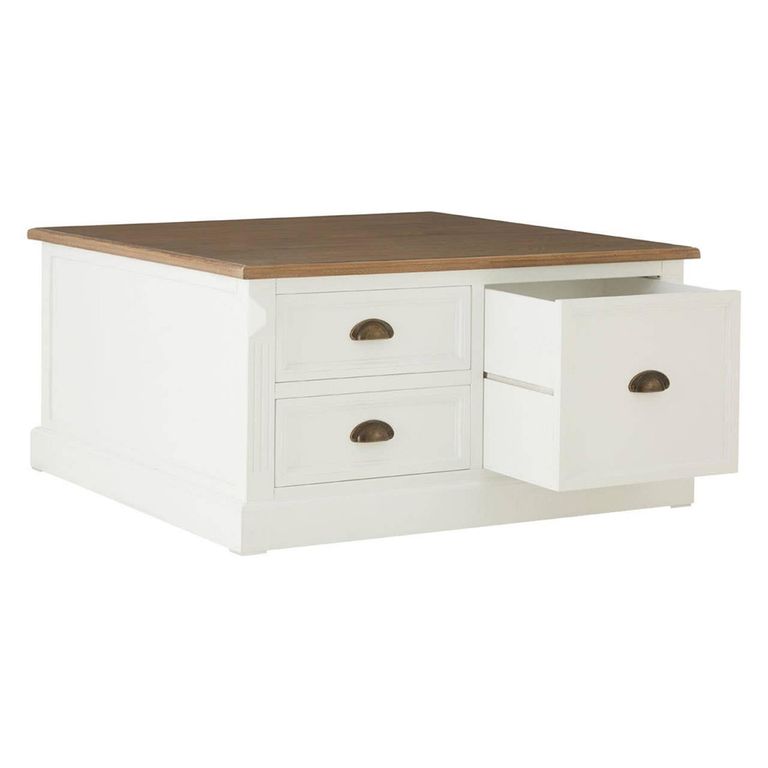 Hardwick Coffee Table - Square - White Wood - 6 Drawer