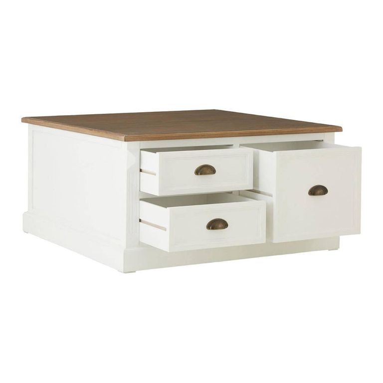 Hardwick Coffee Table - Square - White Wood - 6 Drawer