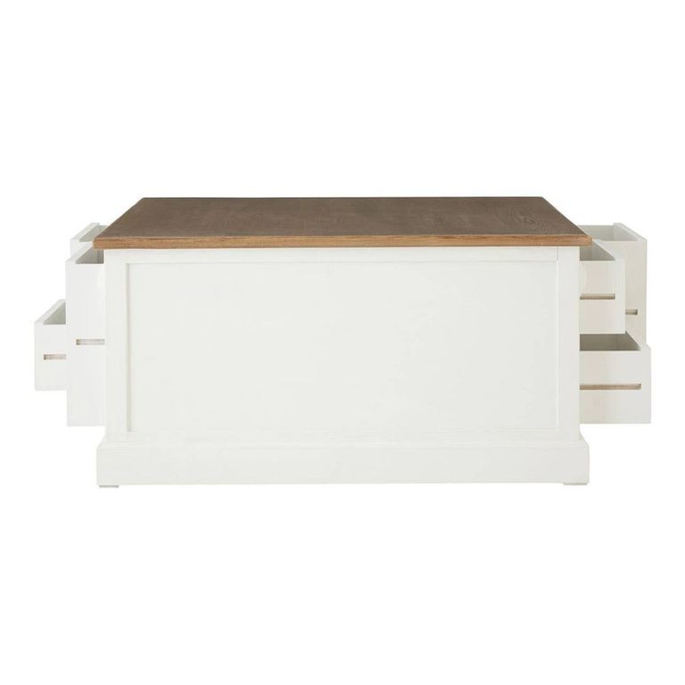 Hardwick Coffee Table - Square - White Wood - 6 Drawer