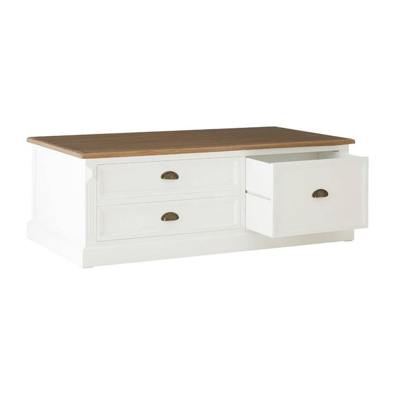 Hardwick Coffee Table - White Wood - 3 Drawer - Low