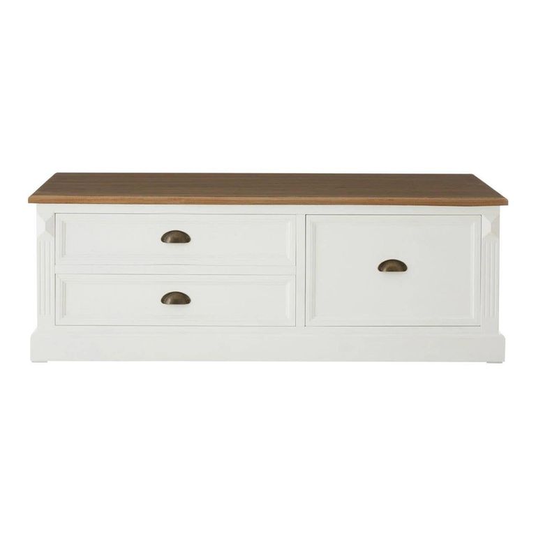 Hardwick Coffee Table - White Wood - 3 Drawer - Low