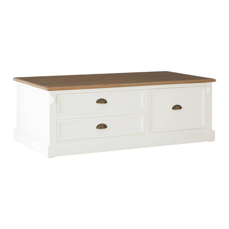 Hardwick Coffee Table - White Wood - 3 Drawer - Low