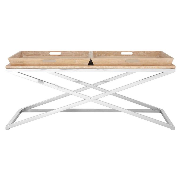 Holland Coffee Table - Oak and Silver Metal