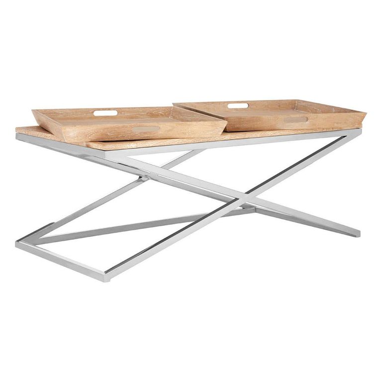 Holland Coffee Table - Oak and Silver Metal