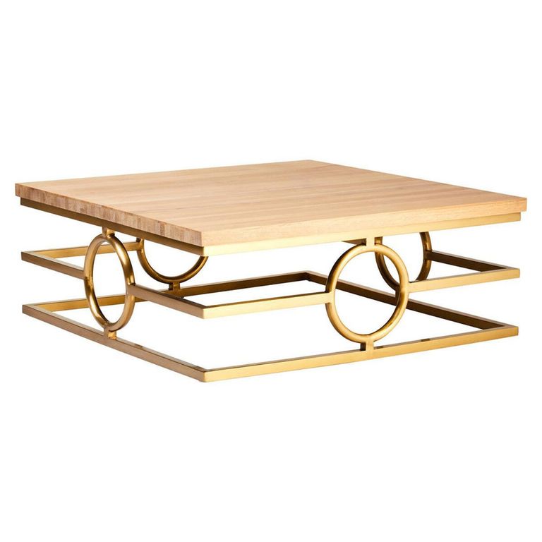 Jana Coffee Table - Square - Oak and Gold Metal