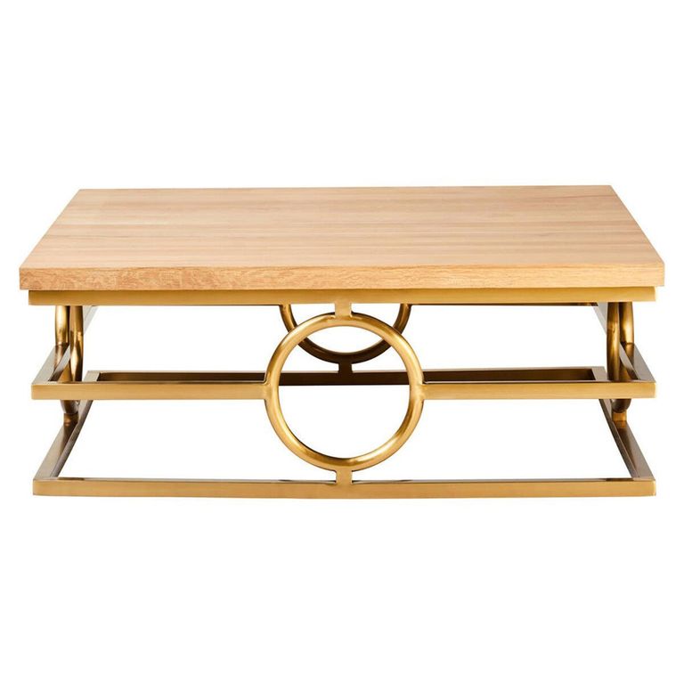 Jana Coffee Table - Square - Oak and Gold Metal