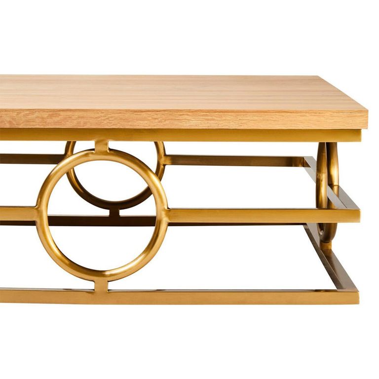 Jana Coffee Table - Square - Oak and Gold Metal