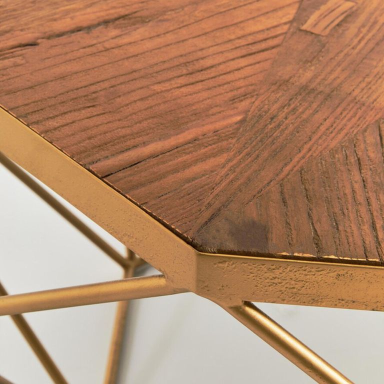 Jodi Coffee Table - Octagonal - Elm Wood and Gold Metal