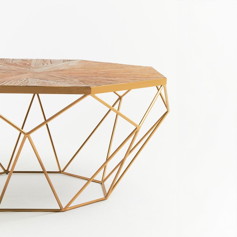 Jodi Coffee Table - Octagonal - Elm Wood and Gold Metal