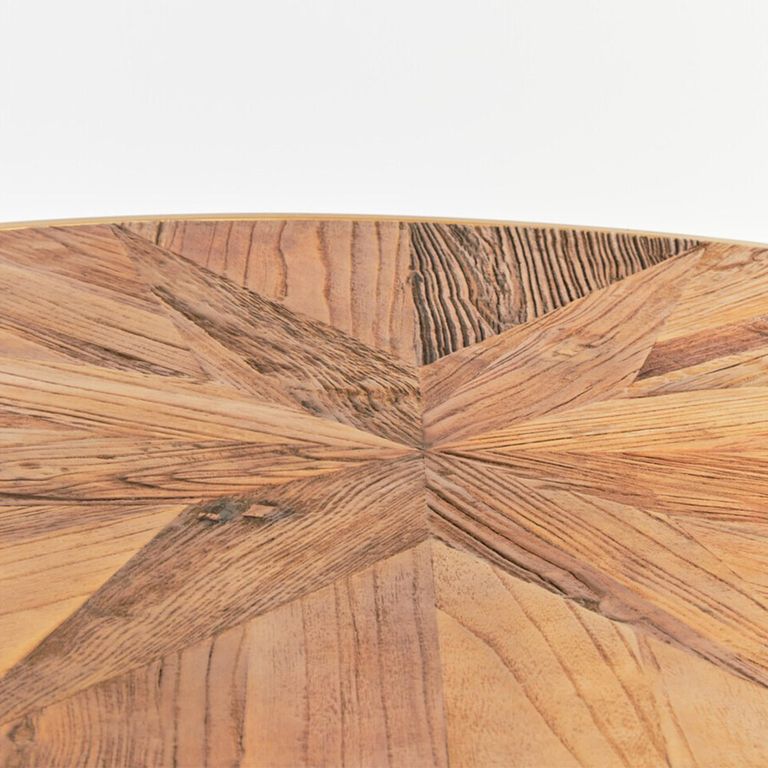 Jodi Coffee Table - Round - Elm Wood and Gold Metal