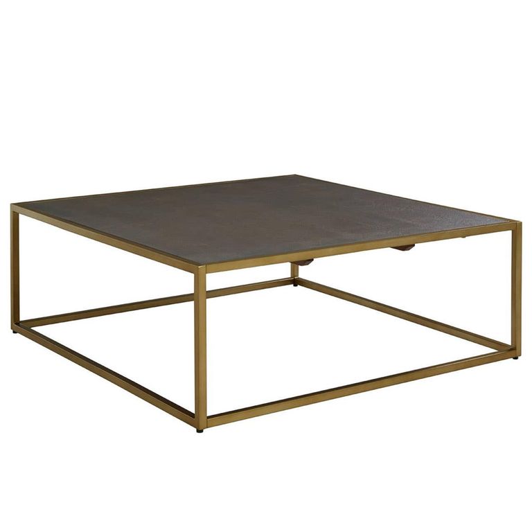 Kempton Coffee Table - Square - Grey Faux Shagreen with Gold Metal
