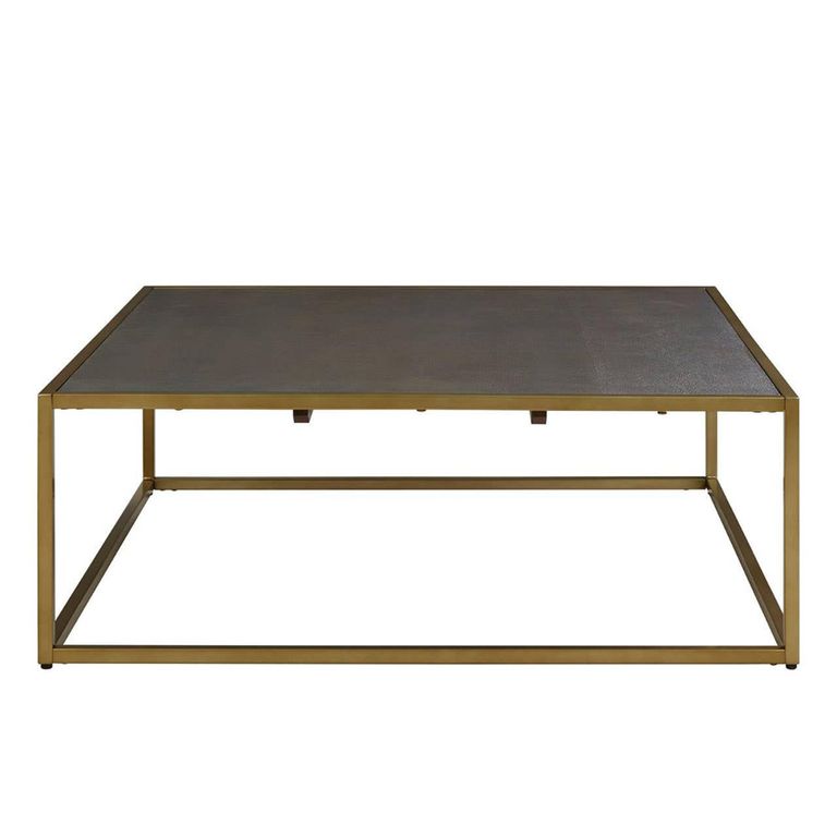Kempton Coffee Table - Square - Grey Faux Shagreen with Gold Metal