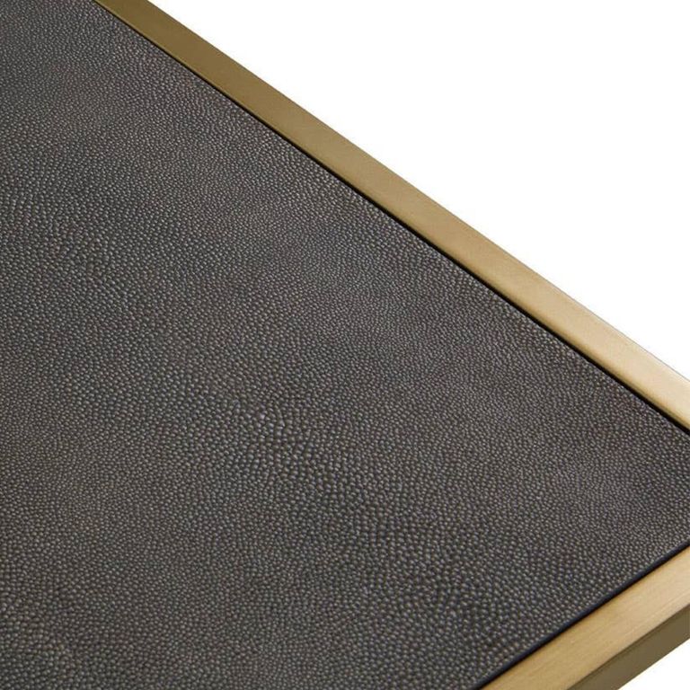 Kempton Coffee Table - Square - Grey Faux Shagreen with Gold Metal