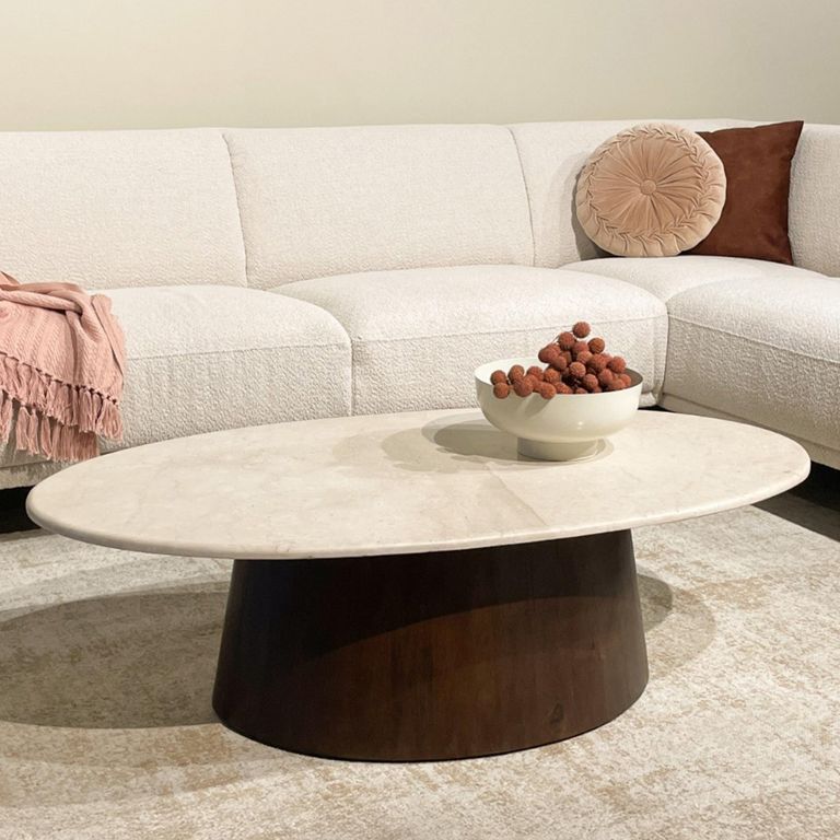 Brix Bottecino Coffee Table - Oval - Low - Chestnut - Ceramic and Mango Wood