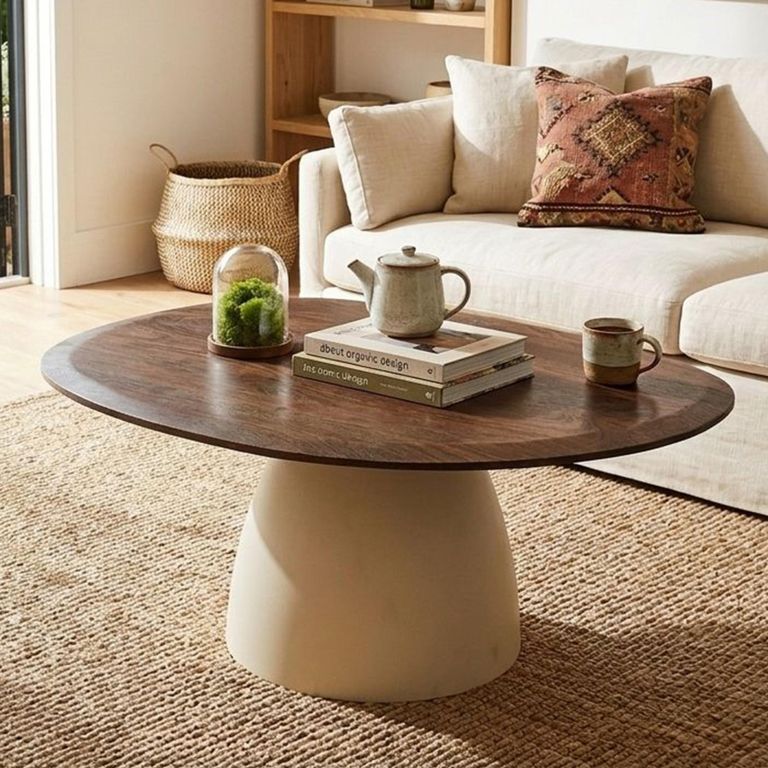 Brix Marron Coffee Table - Abstract - Off White - Mango Wood and Metal