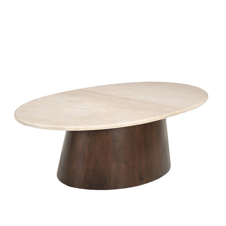 Brix Bottecino Coffee Table - Oval - Low - Chestnut - Ceramic and Mango Wood