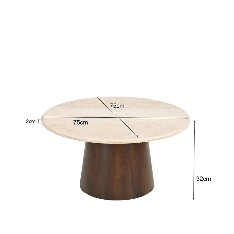 Brix Bottecino Coffee Table - Round - Chestnut - Ceramic and Mango Wood