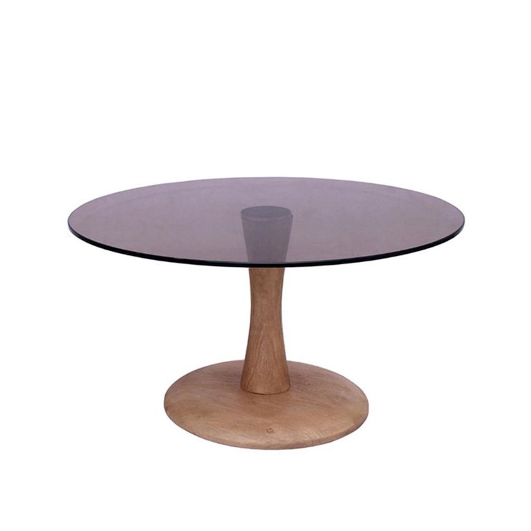 Brix Faye Coffee Table - Round - Almond - Glass and Mango Wood