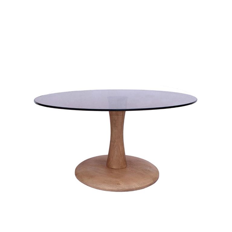 Brix Faye Coffee Table - Round - Almond - Glass and Mango Wood