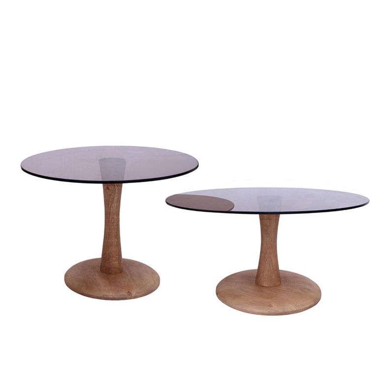 Brix Faye Coffee Table - Round - Almond - Glass and Mango Wood