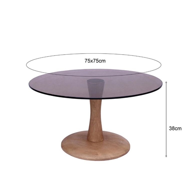 Brix Faye Coffee Table - Round - Almond - Glass and Mango Wood