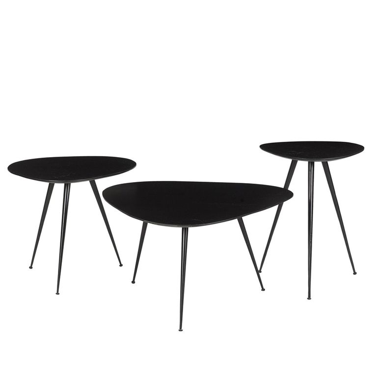Brix Loua Coffee Table - Triangle - Set of 3 - Black - Mango Wood and Metal