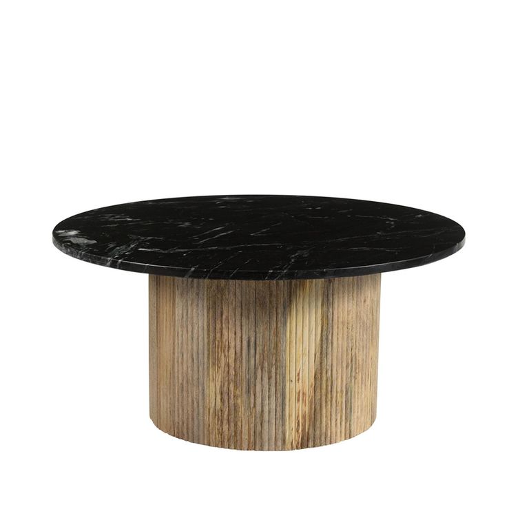 Brix Nova Coffee Table - Round - Fluted Base - Black - Marble and Mango Wood