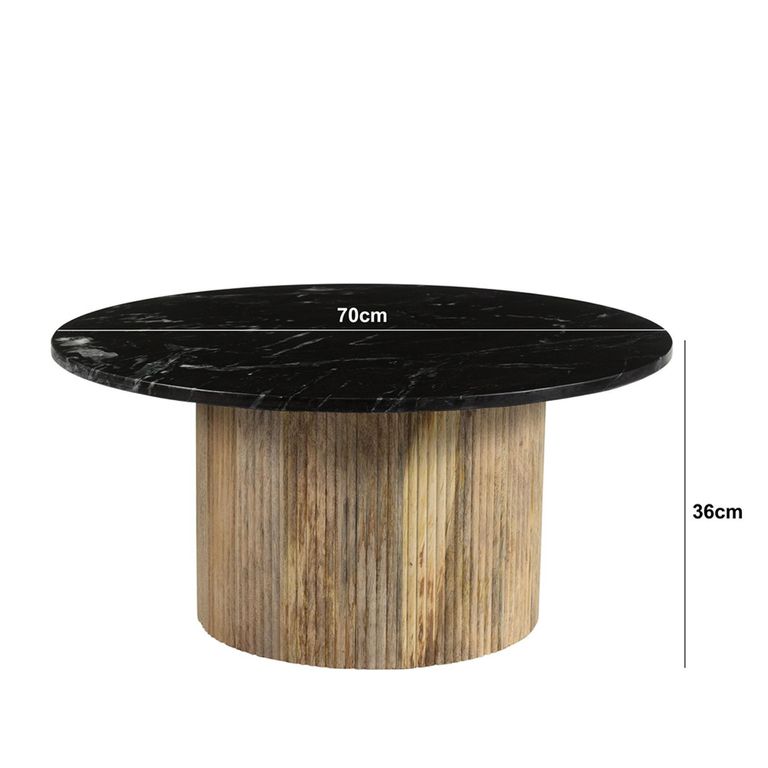Brix Nova Coffee Table - Round - Fluted Base - Black - Marble and Mango Wood