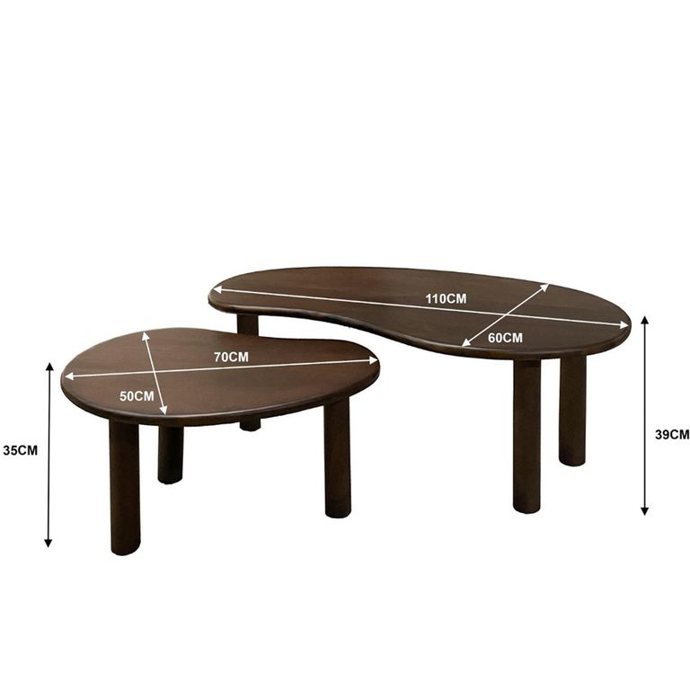 Brix Nubi Coffee Table - Kidney - Set of 2 - Chestnut - Mango Wood