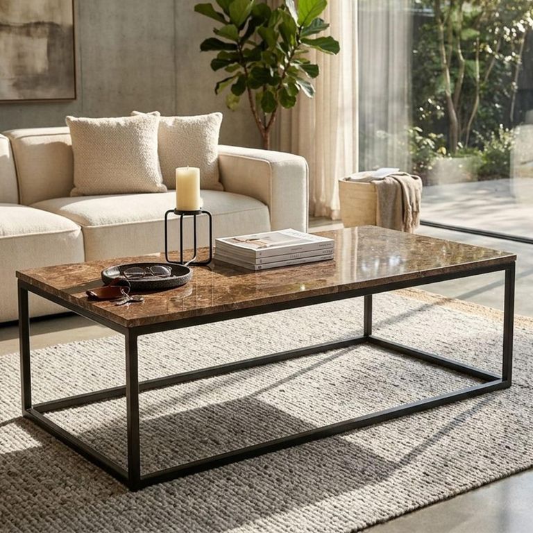Brix Dion Emperador Coffee Table - Brown - Marble and Metal