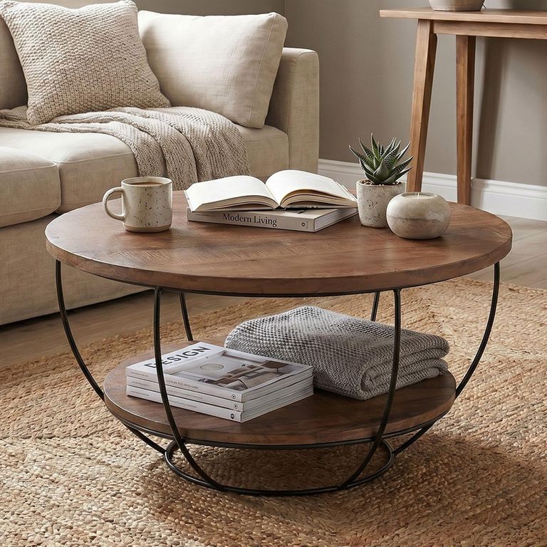Brix Evan Coffee Table - Round - Large - Natural - Mango Wood and Metal