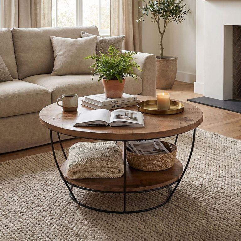 Brix Evan Coffee Table - Round - Small - Natural - Mango Wood and Metal