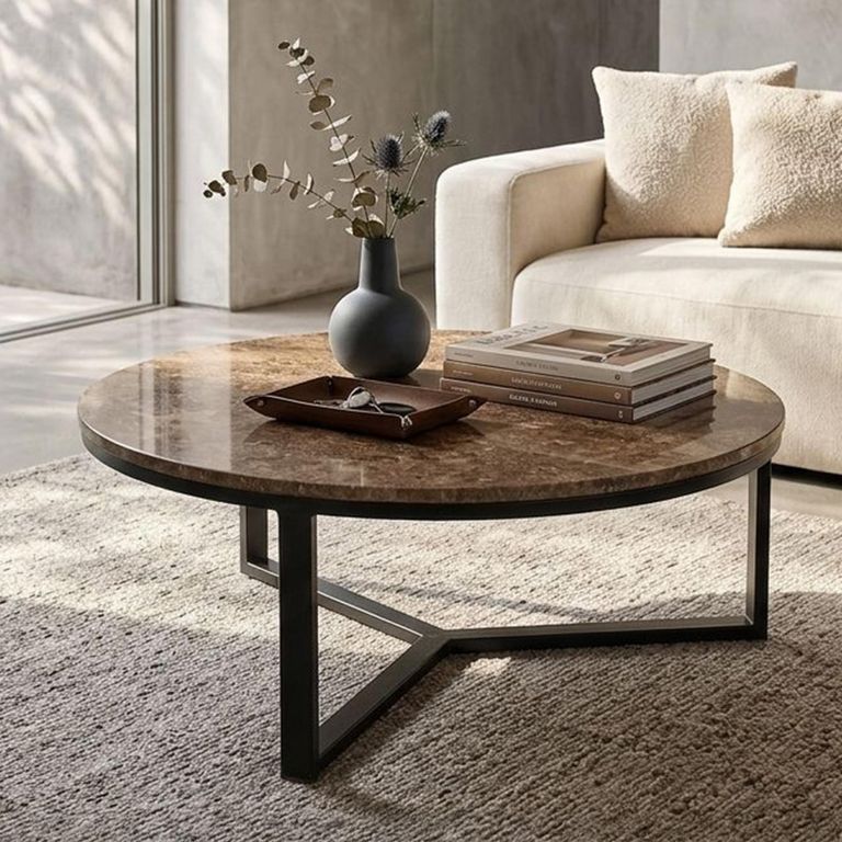 Brix Senna Emperador Coffee Table - Round - Large - Brown - Marble and Metal