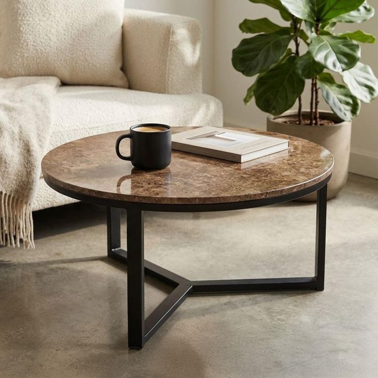 Brix Senna Emperador Coffee Table - Round - Small - Brown - Marble and Metal