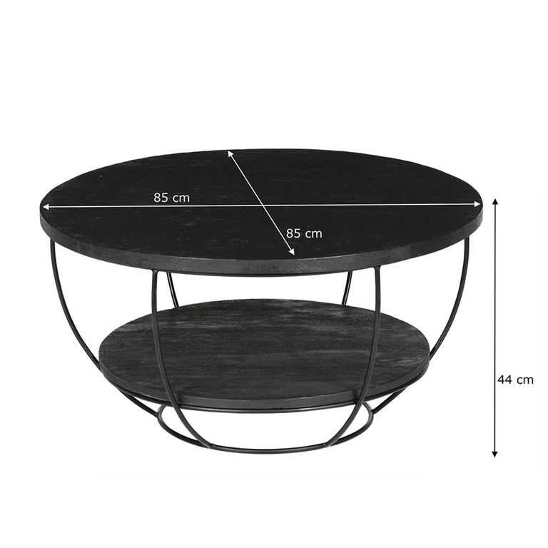 Brix Evan Coffee Table - Round - Large - Black - Mango Wood and Metal