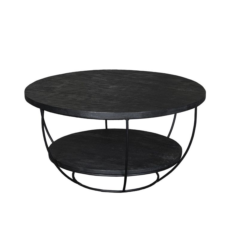 Brix Evan Coffee Table - Round - Small - Black - Mango Wood and Metal