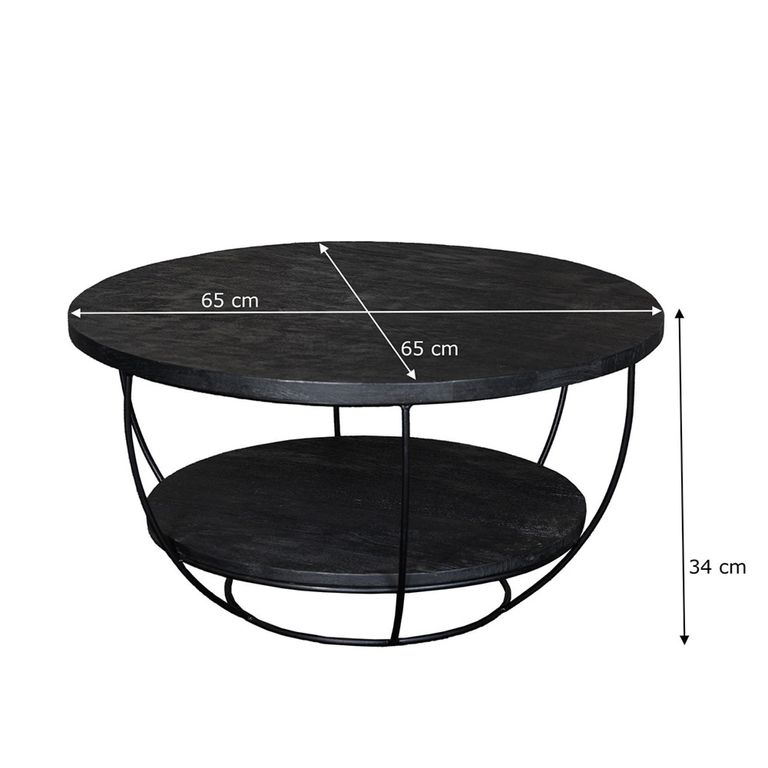 Brix Evan Coffee Table - Round - Small - Black - Mango Wood and Metal