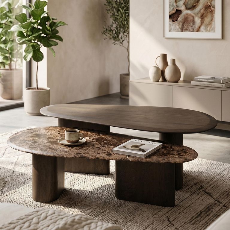 Castello Coffee Table - Set of 2 - Abstract - Smoked Oak - Marble Top