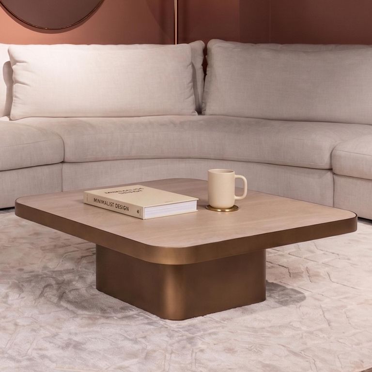 Claridge Coffee Table - Medium - Square - Beige - Brushed Gold - Ceramic Top