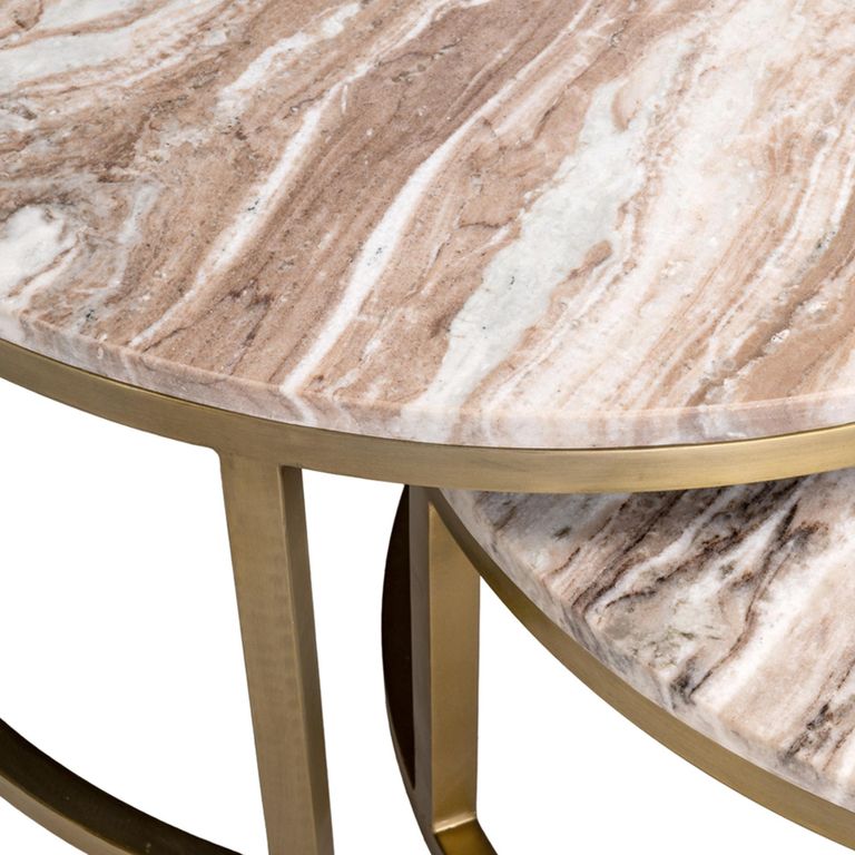 Bottega Coffee Table - Round - 2 Tier - Blush Beige - Marble and Metal