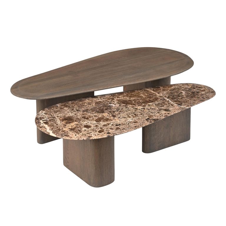 Castello Coffee Table - Set of 2 - Abstract - Smoked Oak - Marble Top