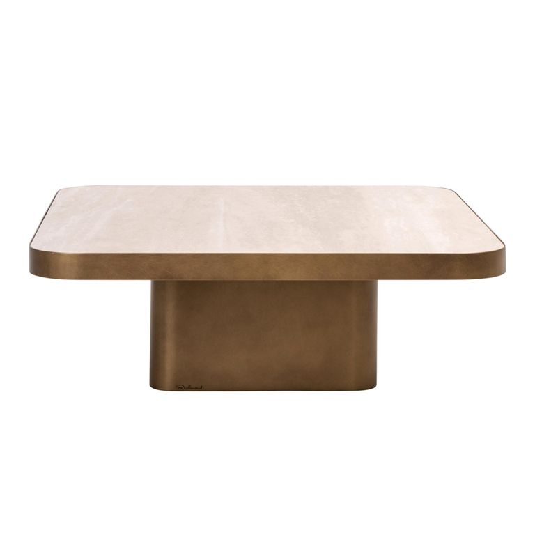 Claridge Coffee Table - Medium - Square - Beige - Brushed Gold - Ceramic Top