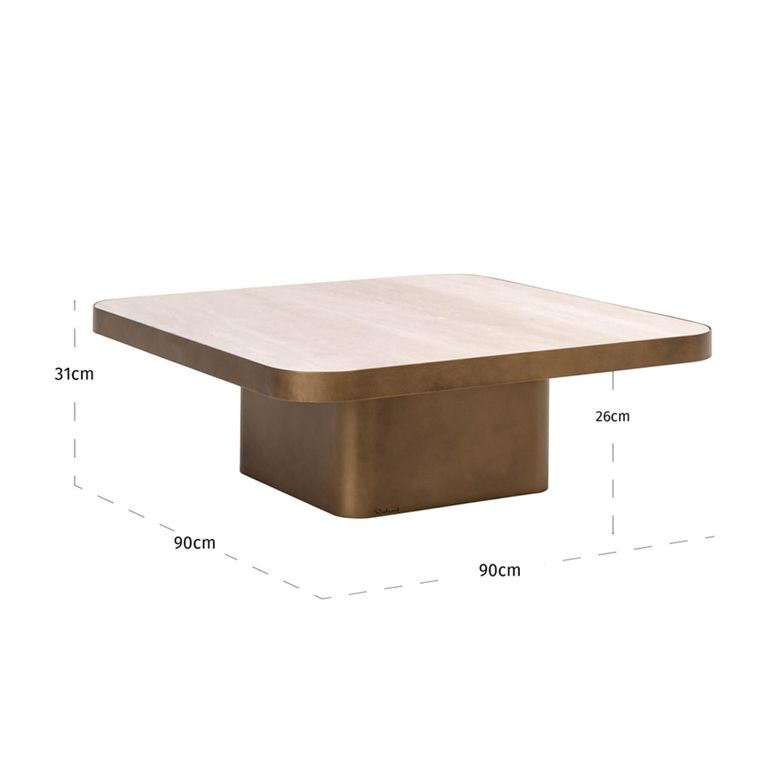 Claridge Coffee Table - Medium - Square - Beige - Brushed Gold - Ceramic Top