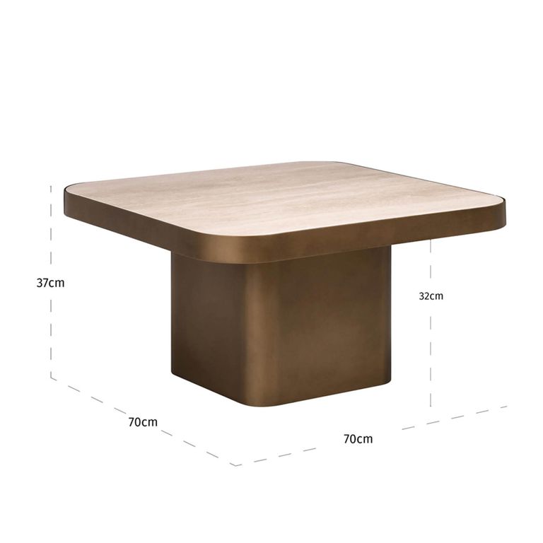Claridge Coffee Table - Small - Square - Beige - Brushed Gold - Ceramic Top