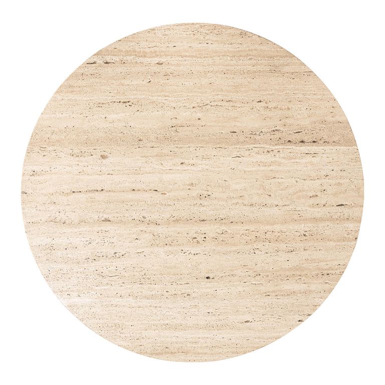 Hampton Travertine Beige Top Round Coffee Table with Black Fluted Base