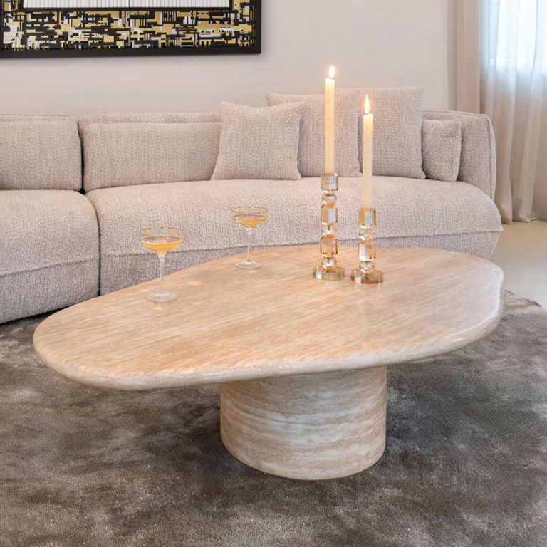 Fictus Travertine Beige Abstract Shape Coffee Table