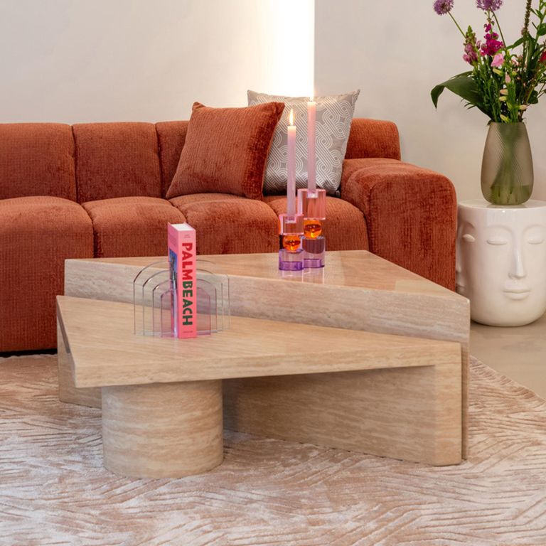 Fictus Travertine Beige Traingular 2 Tier Coffee Tables