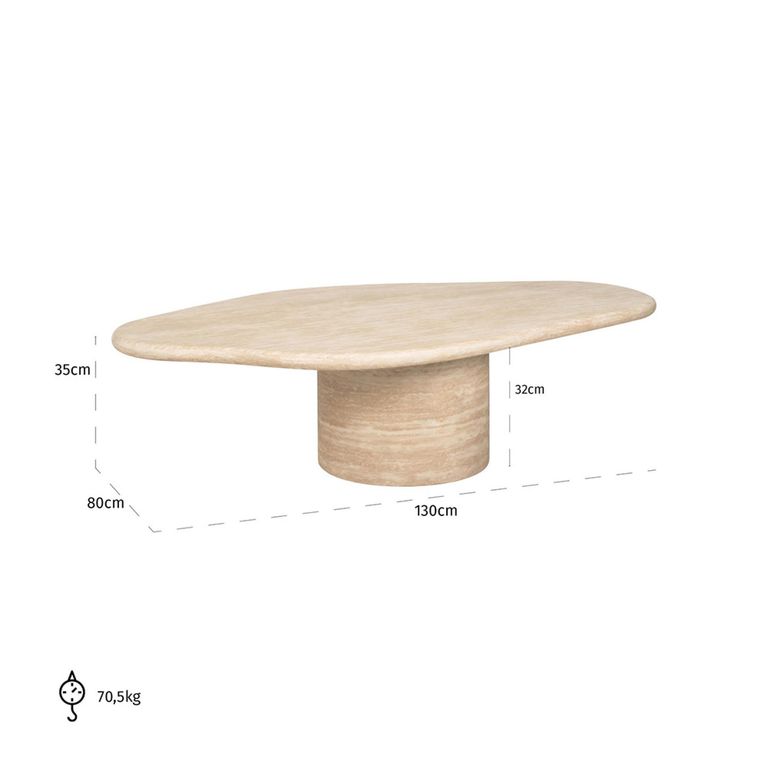 Fictus Travertine Beige Abstract Shape Coffee Table