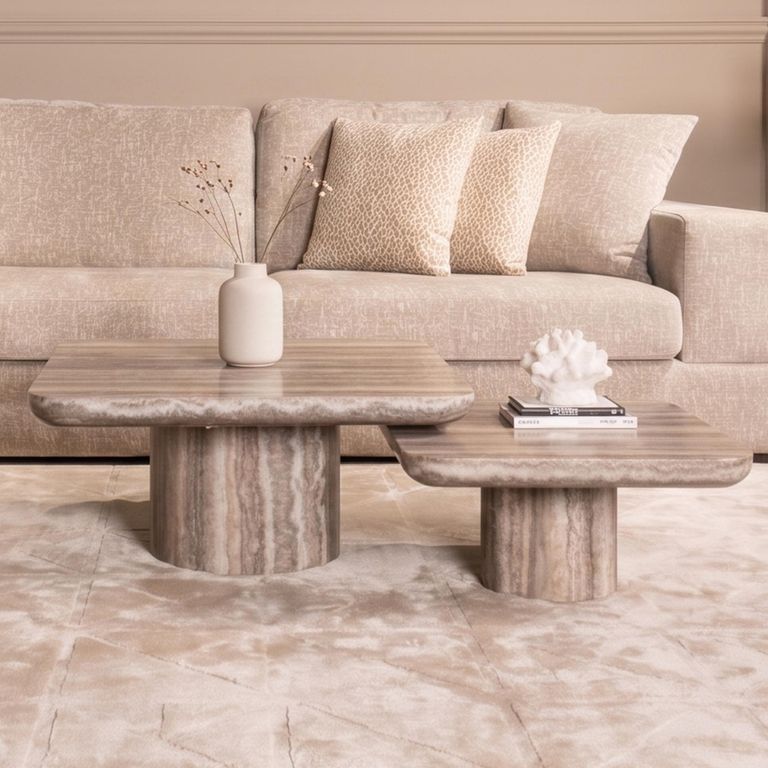 Dulce Coffee Table - Square - Set of 2 - Grey - Marble
