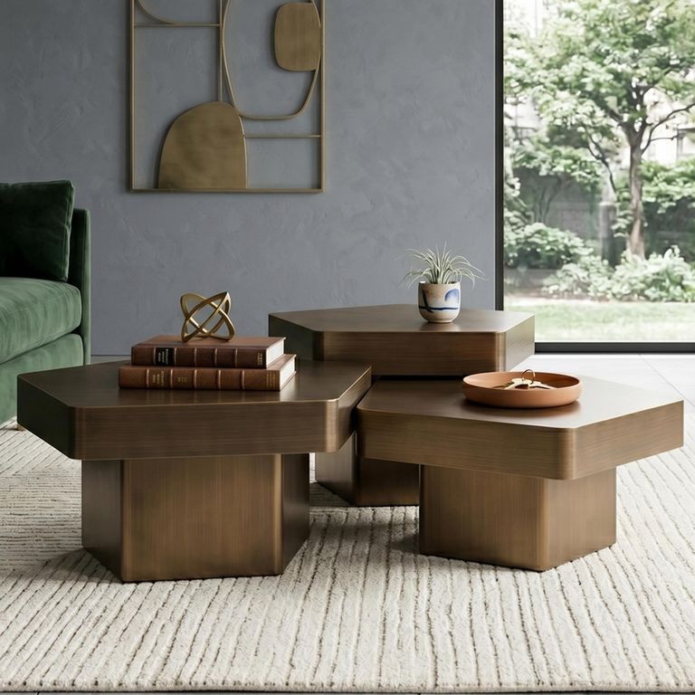 Hexa Coffee Table - Set of 3 - Hexagonal - Brushed Gold